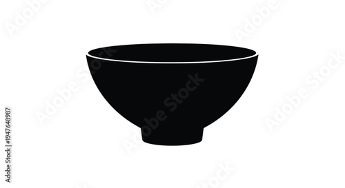 A simple black silhouette of a round ceramic bowl on white
