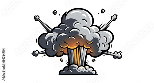 Nuclear Explosion Cartoon Style.
