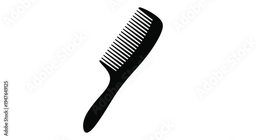 A black hair comb presented on a stark white background