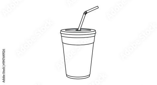 Simple line drawing of a disposable cup with a straw inside
