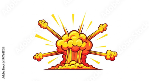 Nuclear Explosion Cartoon Style.