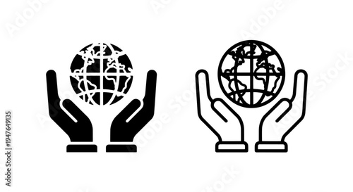 Global care hands icon: earth, planet, environment, protection, world map symbol