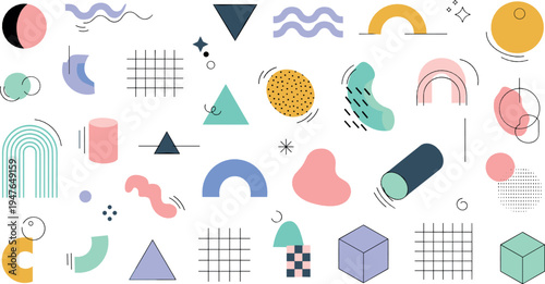 Abstract Geometric Shapes Vector Collection with Memphis Style Elements Minimal Modern Design Illustration Set