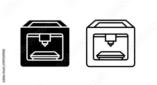 Compact 3D printer icon: rapid prototyping, additive manufacturing, industrial design