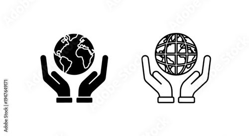 Hands holding earth icon: planet care, global connection, world environment symbol