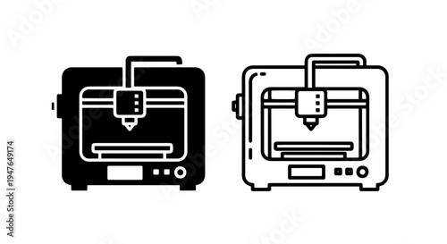 Modern 3D printer icon: additive manufacturing, rapid prototyping, industry technology