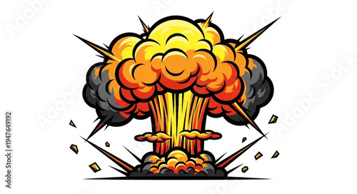 Nuclear Explosion Cartoon Style.