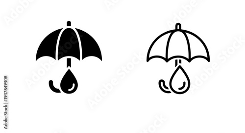 Umbrella with raindrop icon, weather protection and waterproof symbol vector