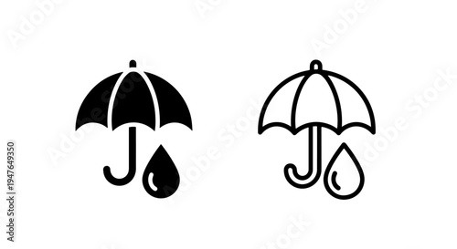 Umbrella with falling water drop icon, rain protection and weather symbol design