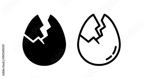 Cracked egg icon, broken shell and fragile object symbol vector design