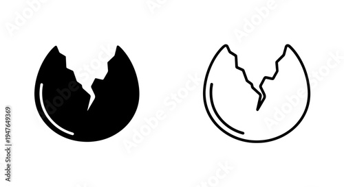 Broken egg shell icon, empty cracked food object symbol vector design