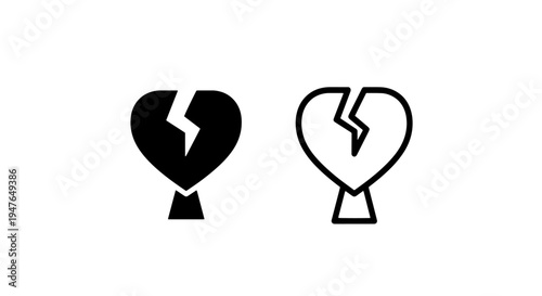 Broken heart icon, love loss and sadness emotion symbol vector design