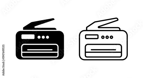 Office scanner and copier icon set with open lid detail
