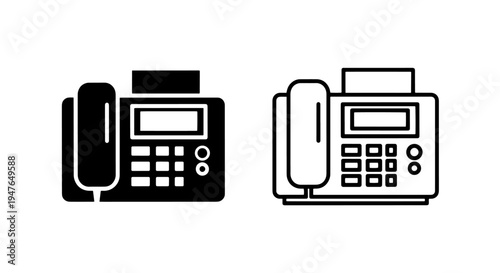 Fax machine and telephone icon set for office communication