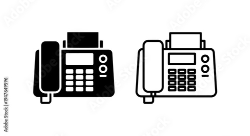 Traditional fax machine icon set with handset and paper feed