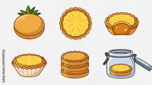 Illustration of a flat colored nastar cake icon with a plain background 