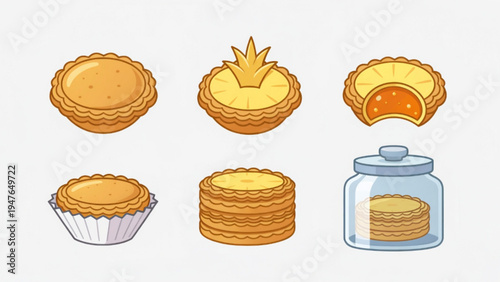 Illustration of a flat colored nastar cake icon with a plain background 