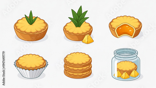 Illustration of a flat colored nastar cake icon with a plain background 