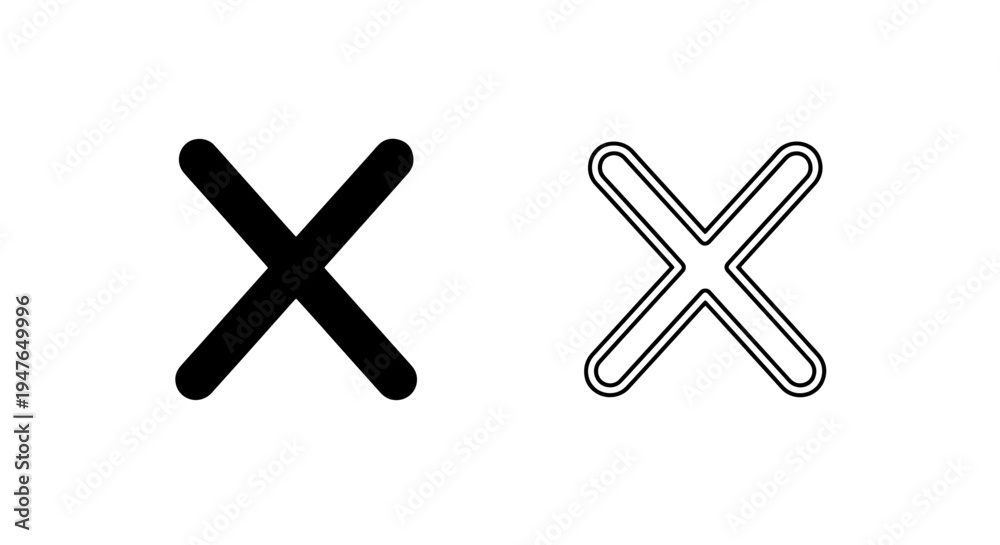 Obraz premium Closing cross icon or delete mark symbol for interface in solid and outline versions