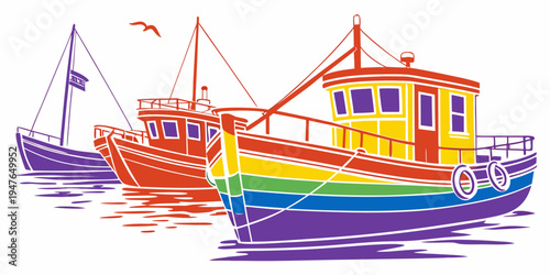 A colorful fishing boat with a small cabin Vector