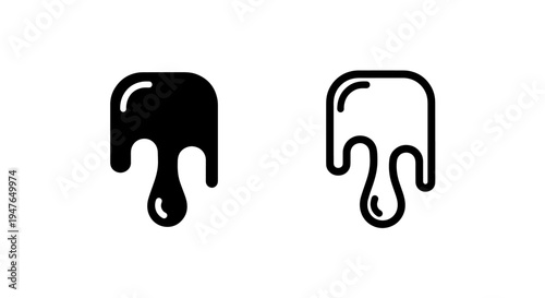 Dripping liquid drop icon or melting fluid symbol in solid and outline versions