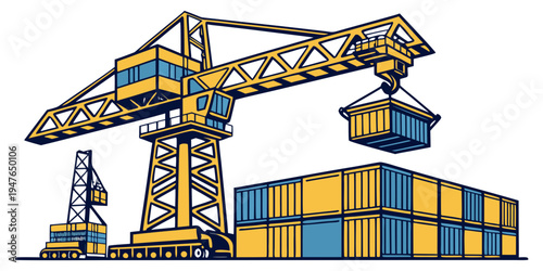 A crane lifting a shipping container Vector