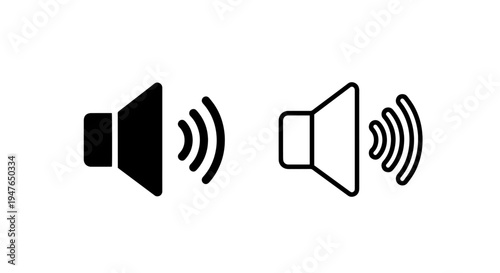 Audio speaker volume sound icons in solid and outline graphic styles