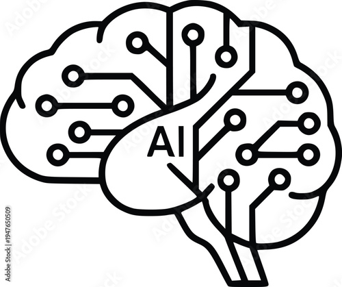 Artificial Intelligence Brain Circuit Vector Illustration, Flat Design Graphic