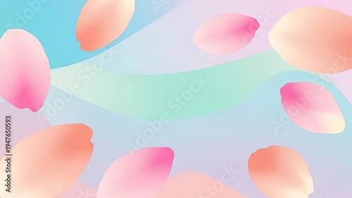 Abstract Spring Background Featuring Soft Pink Cherry Blossom Petals Falling on a Pastel Gradient Backdrop