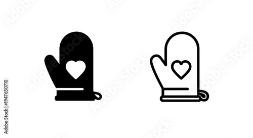 Oven mitt icon with heart detail for kitchen cooking and baking vector
