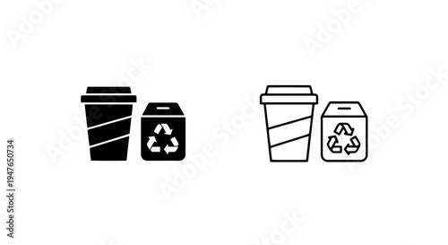 Coffee cup and recycling bin icon for eco-friendly waste management vector