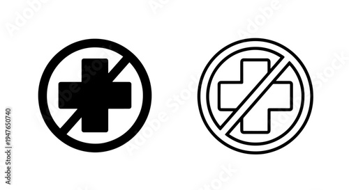 No medical or health cross symbol forbidden warning sign vector illustration