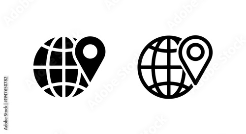 World globe map pin location icon for travel navigation and global positioning