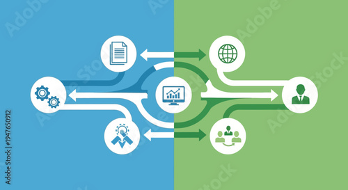Data flow and business solutions represented with icons a vibrant silhouette