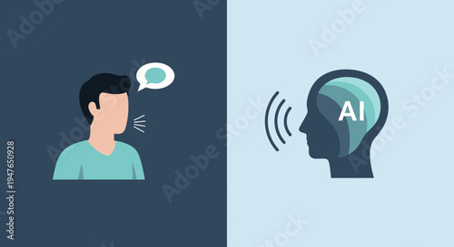 Human speaking to artificial intelligence a modern communication silhouette