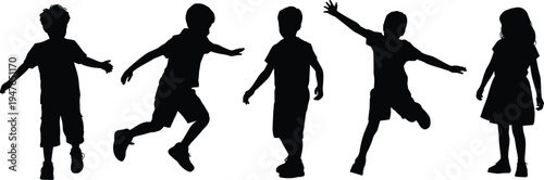 Children Silhouette Collection Vector Illustration, Kids Playing and Jumping Poses Set for Childhood Activity, School, Fun and Youth Lifestyle Design
