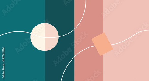 Abstract geometric shapes with a circular moon and angular forms silhouette
