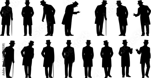Silhouette of an elegant man in a top hat. Vector illustration

