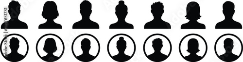 Black Silhouette Profile Icons of Men and Women for Avatars Keywords: silhouette, profile, icons, avatars, people, men, women