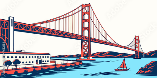 Golden gate bridge over san francisco bay Vector