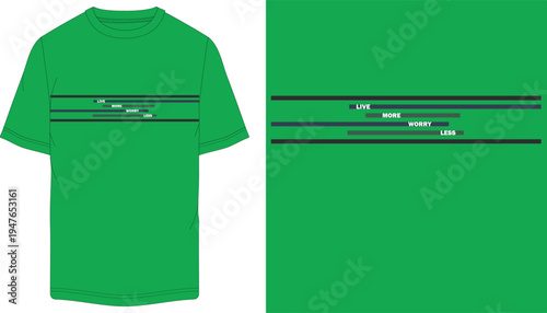 Vector illustration of green t-shirt with horizontal lines and text