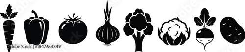 Vegetable icons in black and white