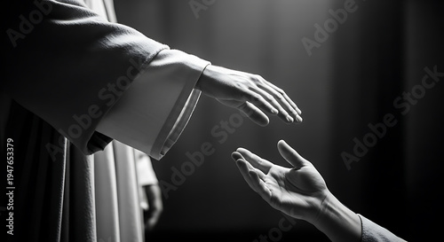 Jesus Christ reaching out a helping hand in black and white