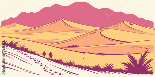 A desert landscape with mountains in the background Vector
