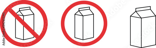 Milk carton prohibition and allowed sign set, dairy product packaging symbol collection isolated vector illustration design