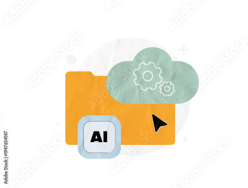 Cloud AI training, federated learning, big data pre-training, fine-tuning LLMs. Distributed foundation models, data augmentation workflow. Trendy paper collage vector illustration, contemporary media 
