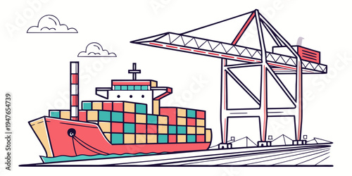 A large cargo ship with colorful containers on the water Vector