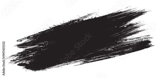 Dynamic Black Paint Brush Stroke on White Background.