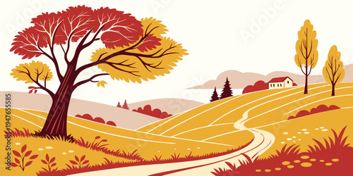A tree on a hill with a winding road Vector