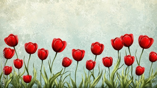 Painting of red tulips in bloom vibrant red tulips depicted with artistic brushstrokes
